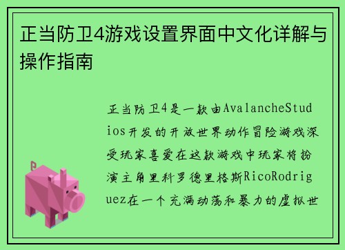 正当防卫4游戏设置界面中文化详解与操作指南 正当防卫4游戏设置界面中文化详解与操作指南